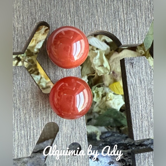 Carnelian ball stud earrings - Picture 1 of 1